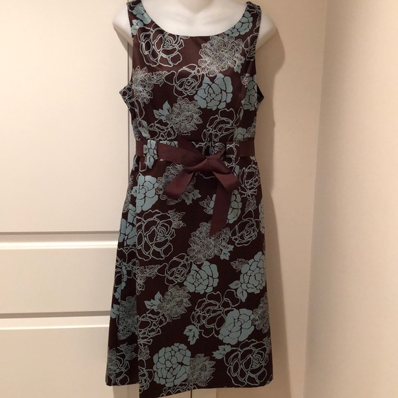 EUC Jessica Howard satiny feel, brown with mint green flowers. Sleeveless sz 14 - Picture 1 of 4
